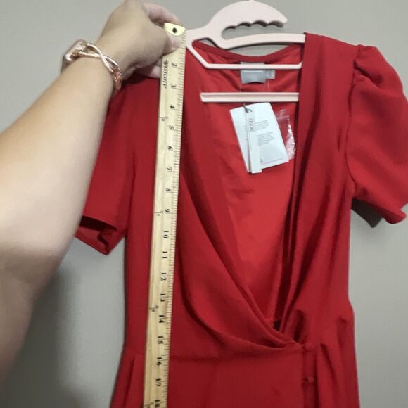 ASOS Red Button Through Wrap Top V Neck Short Sleeve Maxi Tea Dress NWT Size 0 - Picture 14 of 14